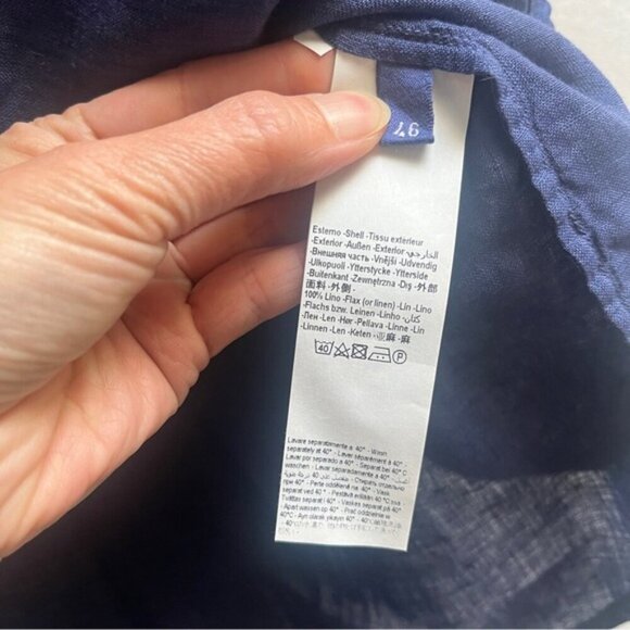 120% Lino EAC blue linen sleeveless ruffle button up blouse Sz 46 S/M - Picture 6 of 9